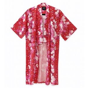 Midori International YUKATA Red Cherry Blossoms Cotton Kimono Size M Smock